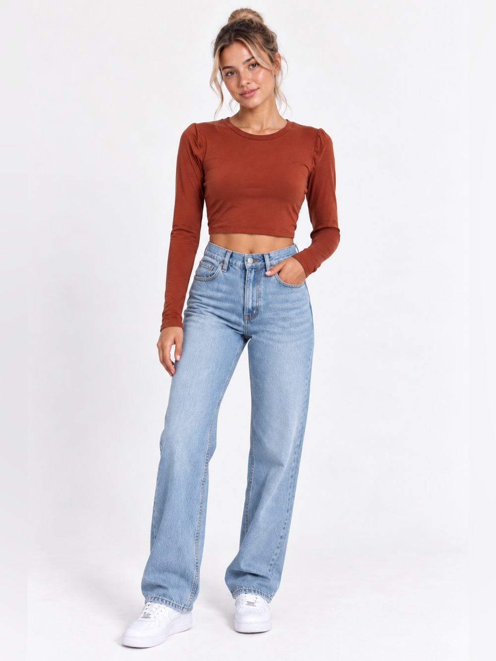 Forever 21 Rust Open Back Cropped Long Sleeve Top Drawstring | Size M